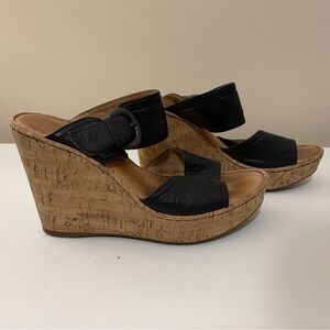b.o.c. Born Concepts Strappy Cork High Heel Wedges in Black